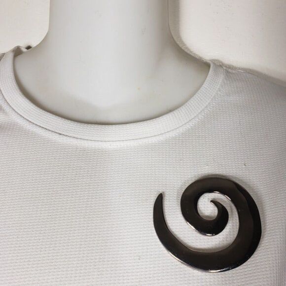 Vintage Y2K Large Swirl Spiral Brooch Pin Signed M Jent Polished Silver Tone - Picture 2 of 8